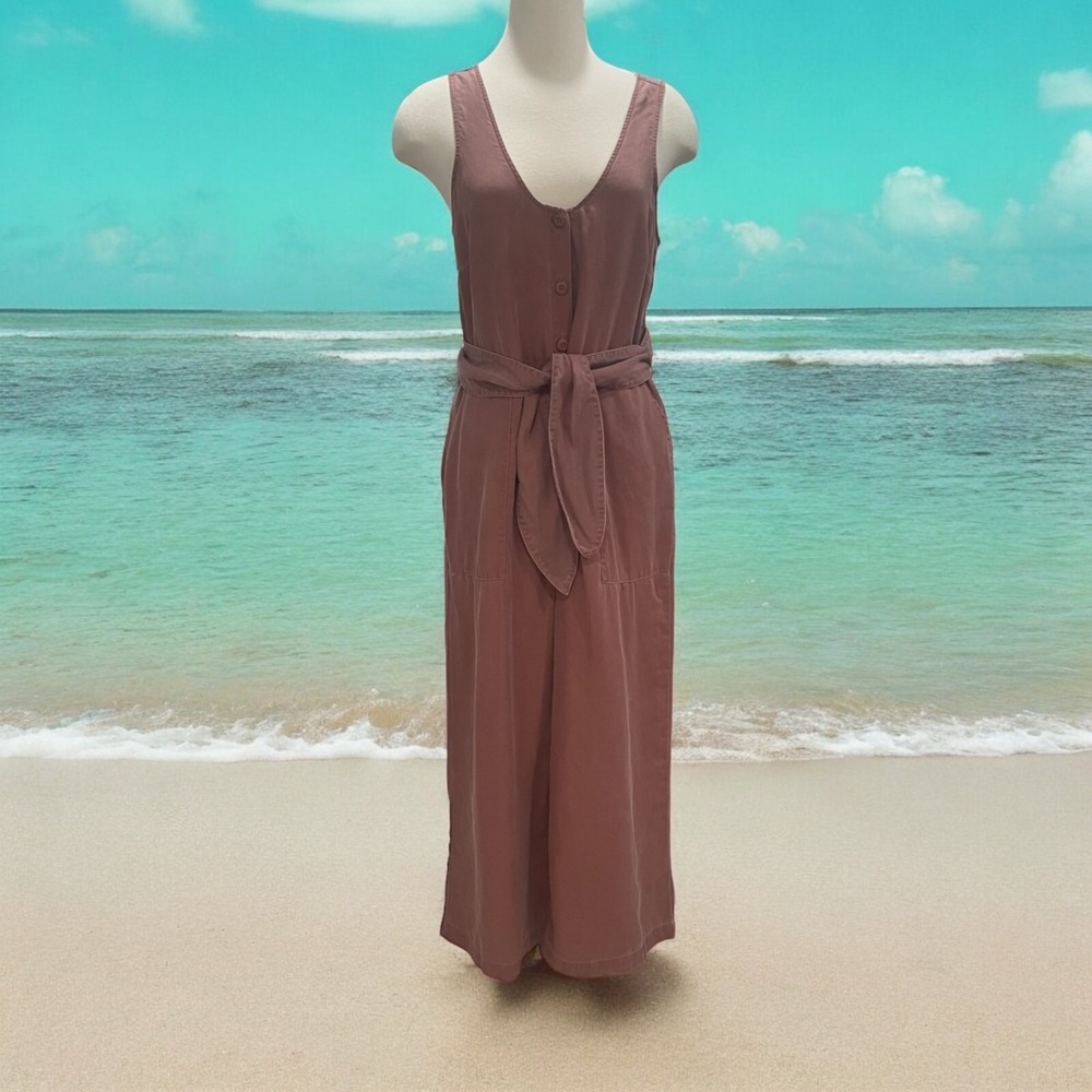 Sleeveless Button-Front Belted Jumpsuit Rose Pink Women's Sz M Casual Chic Comfy - Picture 1 of 10